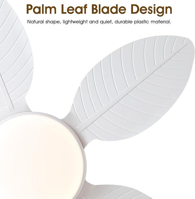 Wiviniya 48 Inch Tropical Ceiling Fans with Lights, Palm Leaf Outdoor Ceiling Fan with Light for Patios Porch Bedroom Living Room, Remote/APP Control, Reversible Quiet DC Motor, Dimmable LED, White