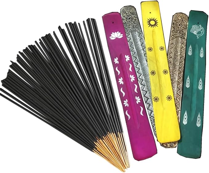 Hosley 5 Assorted Incense Stick Holders with 2 Random Grab Bag Fragrance Assorted Incense Sticks 80 Pack Ideal for Home Meditation Aromatherapy