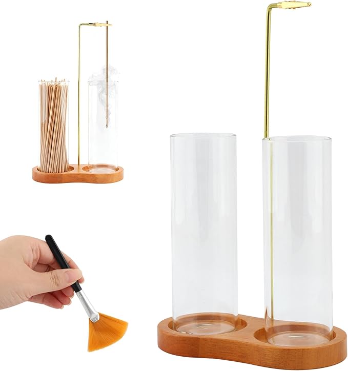 2 in 1 Incense Holder for Sticks with Glass Ash Catcher, Incense Sticks Organizer Anti-Ash Flying Inscents Stick Holder for Yoga Spa Meditation Home Decor(Color:Wood)