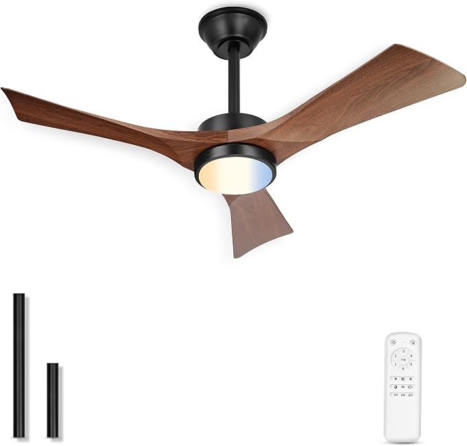 42" Ceiling Fan with Light, Damp Rated for Covered Outdoor Patio, ABS Blades, Quiet DC Motor, 3CCT Dimmable LED, Remote Control, Modern Indoor Outdoor Fan, ZCCF08WD-42
