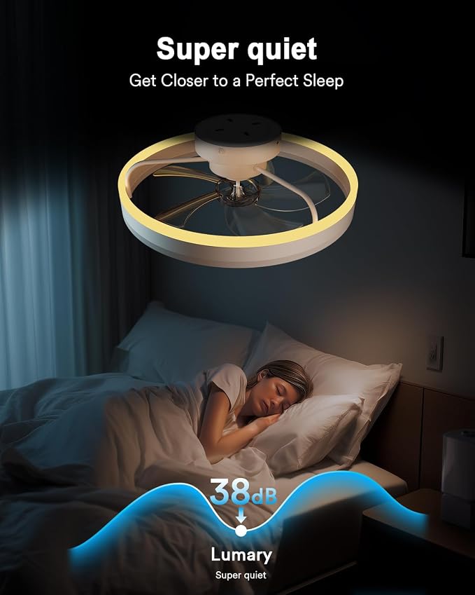Lumary Smart WiFi Ceiling Fans with Lights, RGBAI Flush Mount Ceiling Fans with Lights and Remote, Dual Lighting Mode Modern LED Low Profile Ceiling Fan for Bedroom Works with Alexa Google, 20in White | 4500 lumens CCT light, RGBAI lighting, Alexa/Goog...