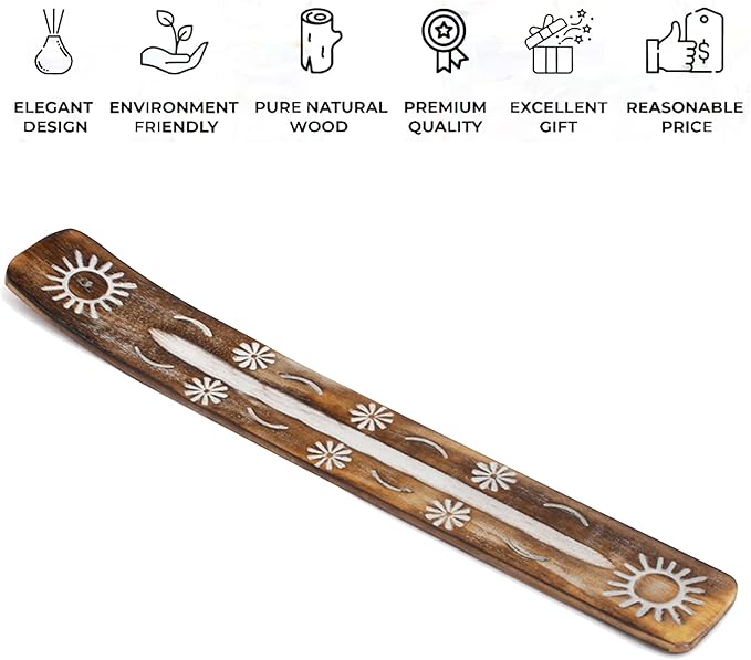 Aakriti Premium Wooden Handmade Incense Holder Incense Burner Aromatherapy Ornament Home Decor Meditation Yoga (Sun)