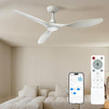 Roomratv Ceiling Fans with Lights and Remote Control,Quiet Noiseless Reversible DC Motor,6 Speeds,Timers, 3 CCT, Indoor Use, Plastic Blades,52 Inch White Ceiling Fan Smart APP Control for Living Room