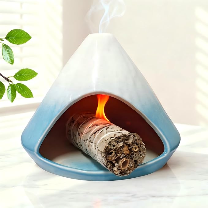 Ceramic Incense Burner, Palo Santo Holder for Palo Santo Sage, Incense Cones Holder, Smudge Bowl with Ash Catcher, Heat Resistant for Yoga, Meditation, Aromatherapy Home Decor