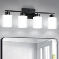 FonmYim Black Bathroom Light Fixtures, 4-Light Modern Vanity Light Over Mirror, Wall Sconces with Milky White Frosted Glass Shades, E26 Socket (Bulbs Not Included)