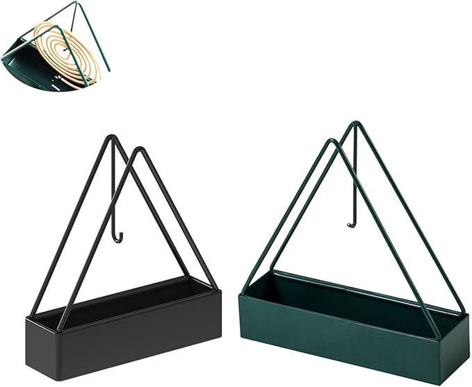 2 Pack Coil Incense Burner Mosquito Coils Holder Full Metal Triangular Hanging Coil Tray Ash Catcher Storage Bracket Coil Vertical Stand Support Base for for Indoor Outdoor Camping