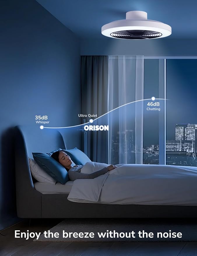 Orison Smart Bladeless Low Profile Ceiling Fan with LED-RGB Ambient Lighting Compatible with Alexa/Google Assistant/App Control, 6-Speed Color Change, Quiet Operation with Remote &App,19.7" (Black)