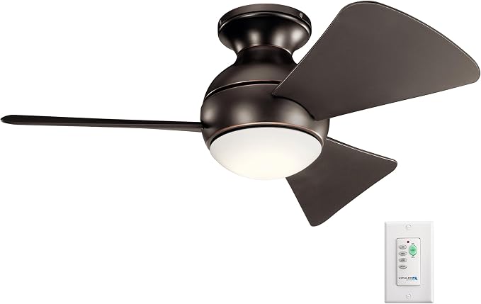 Kichler 330150OZ 34 Inch Sola Ceiling Fan LED, 3 Speed Wall Control, Olde Bronze Finish with Olde Bronze Blades.