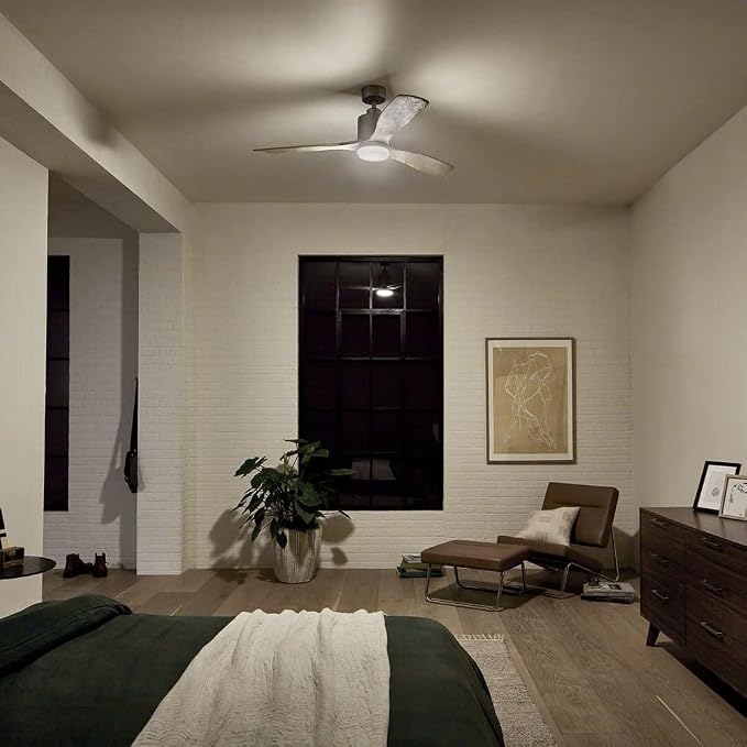 Kichler Ridley II 52 in Ceiling Fan with Light, 3-Blade LED Indoor Modern Mid-Century Fan in Antique Pewter with Weathered White Walnut Blades, Dimmable 3000K Light, 300027AP