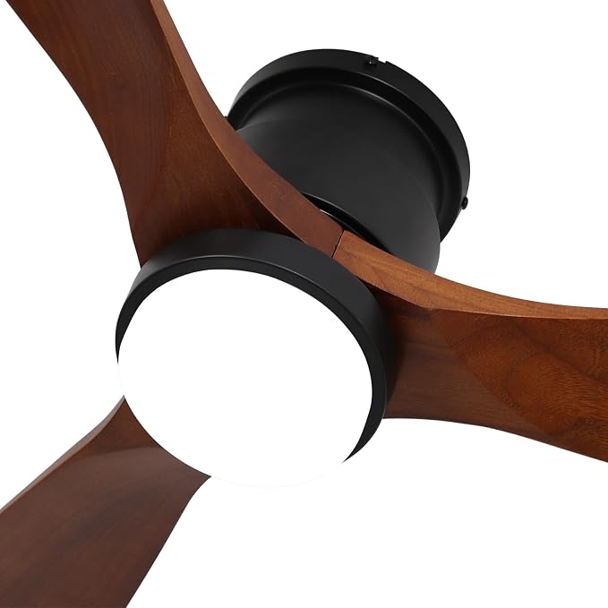 52" Dark Brown Ceiling Fan Flush Mount with Lights and Remote Control