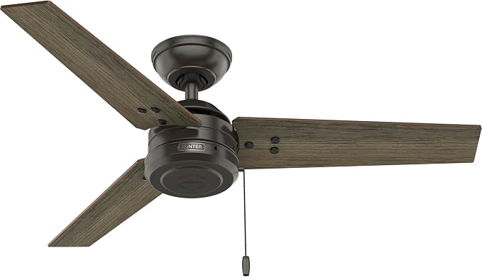 Hunter 44" Cassius Indoor/Outdoor Ceiling Fan, Pull Chain, Noble Bronze | Covered patios and porches get a no-light design, droop-free blades, and compact scale for offices or small rooms.