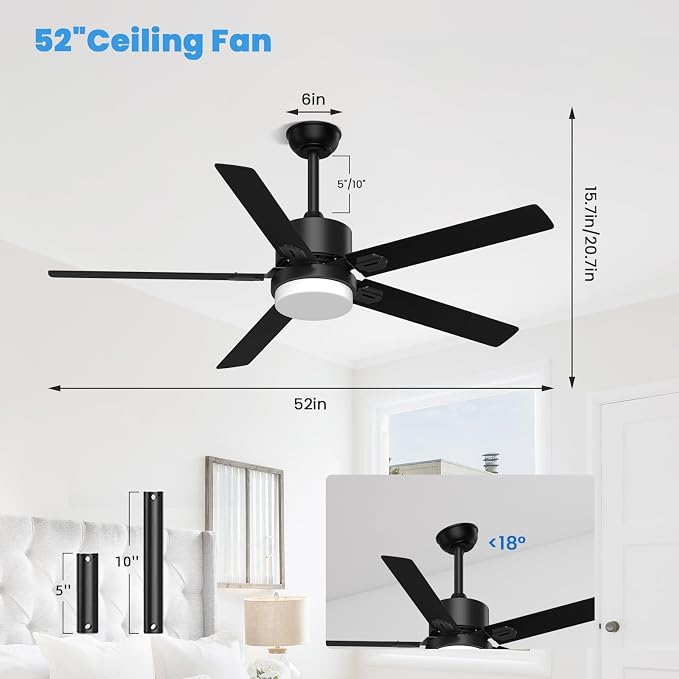 Obabala Ceiling Fan with Light 60 Inch, DC Motor Ceiling Fan with Remote and APP Control, Dimmable LED Color Changing, Reversible Quiet Fan for Bedroom Living Room Indoor Outdoor, Modern