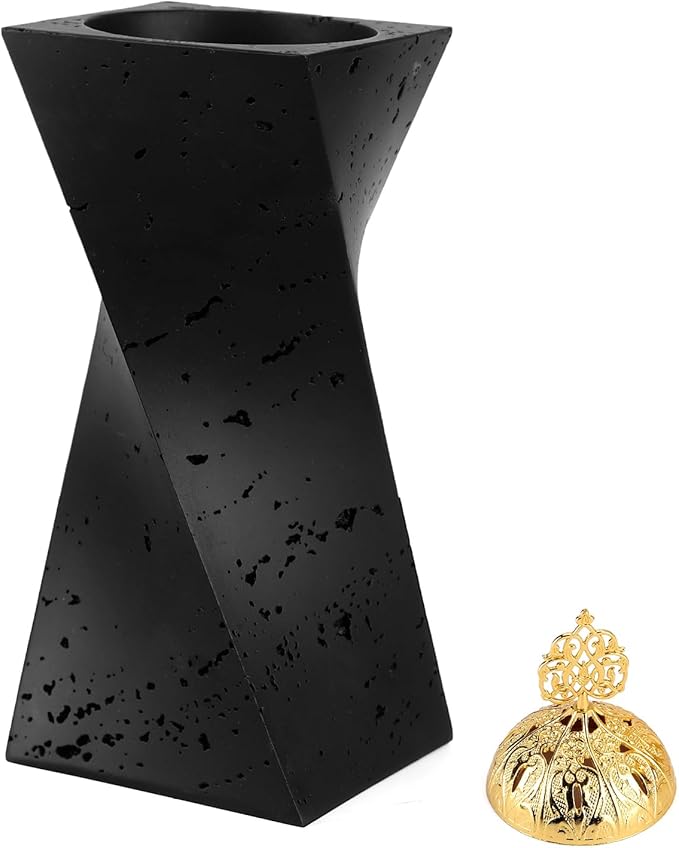 TERSCHELLING Frankincense Resin Incense Burner, Bakhoor Burner,10.62Inches Tall Incense Censer,Charcoal Incense Burner for Yoga, Spa Aromatherapy, Office and Home Decor(Black)