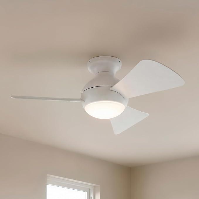 Kichler 330150MWH 34 Inch Sola Ceiling Fan LED, 3 Speed Wall Control Full Function, Matte White Finish with Matte White Blades