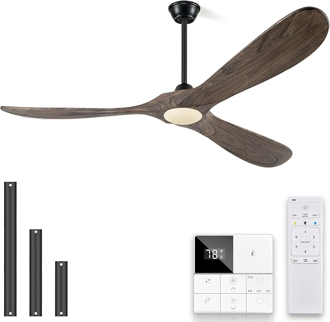 Eliora 60 Inch Ceiling Fans with Lights, Wood Outdoor Ceiling Fan for Patio and Remote Control Rustic Propeller Large Ceiling Fans with Light Farmhouse Indoor Quiet High cfm, Deep Brown