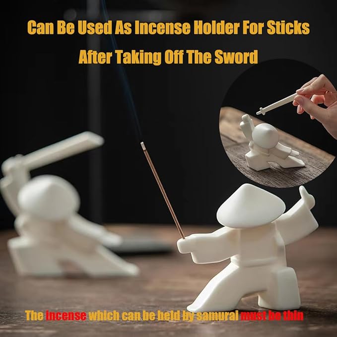 EAEMDY Samurai Figure Figurine Japanese Warrior Statue Decor for Table Room, Incense Holder for Stick Burner Incense Stick Holder, Kongfu Tea Pet Decoration (1.White B+C)