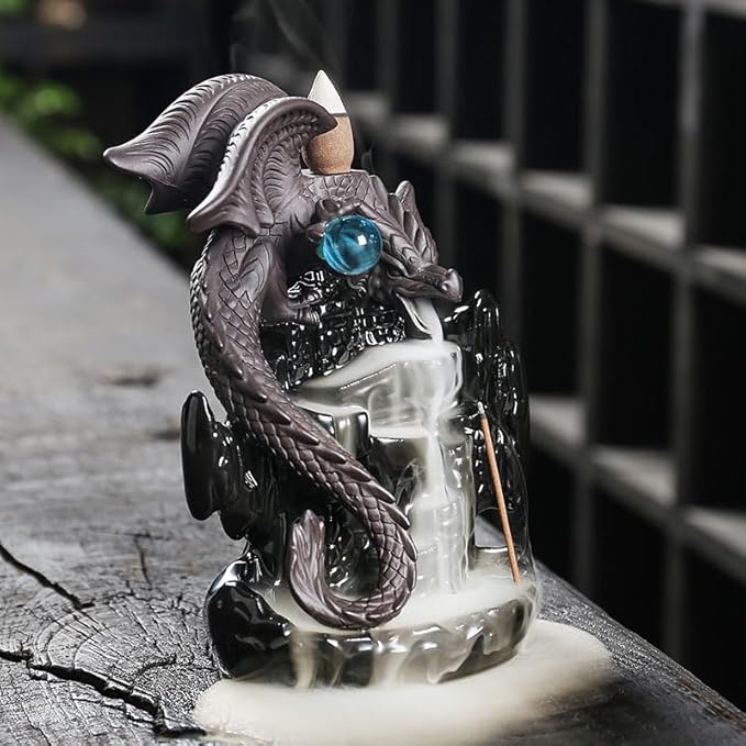 Dragon Backflow Incense Burner,Ceramic Incense Waterfall Burners, Incense Fountain Waterfall Holders,Incense Stick Holder with 30 Backflow Incense Cones and 20 Incense Sticks