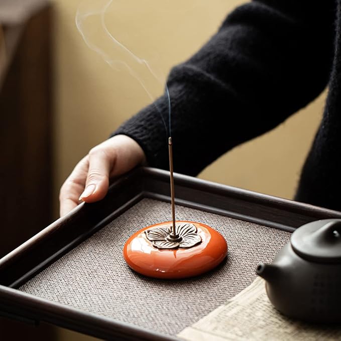 Incense Holder Orange Persimmon Tray for Incense Stick Set for Office Yoga and Livingroom Decorate Home 3Pc (3)