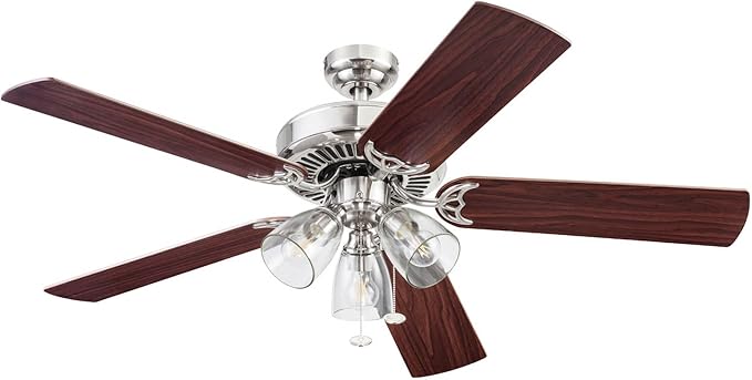 Prominence Home Saybrook Modern Farmhouse 52 Inch Ceiling Fan with Light, LED Ceiling Fan, Tri-Mount Indoor Fan with 5 Blades, Gray Oak and Brown Walnut Blade Finish Options, Matte Nickel (51592-01)