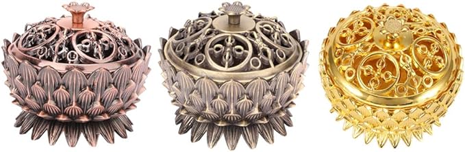 Incense Vintage Lotus Zinc Alloy Incense Holder, Elegance Incense Burning Supplies Sandalwood for Home Decoration Meditation(Copper)