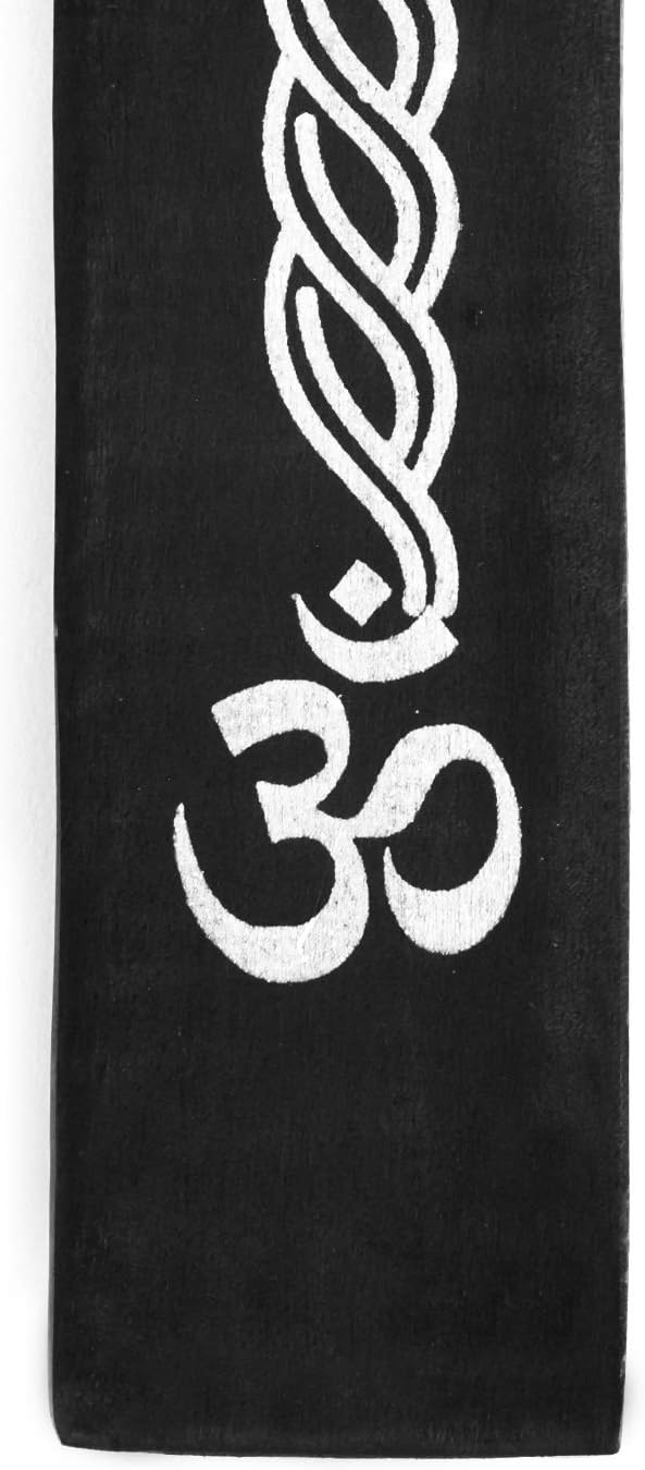 Incense Garden Wooden Incense Holder for Sticks Om Black Painted Wood 10 inches Long