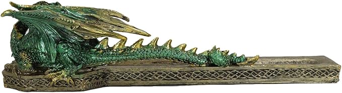 Ebros Gift Celtic Metallic Colored Green Dragon Looking Back Incense Burner Holder Decorative Figurine Aromatherapy Home Fragrance Accessory Dungeons Dragons Medieval Theme