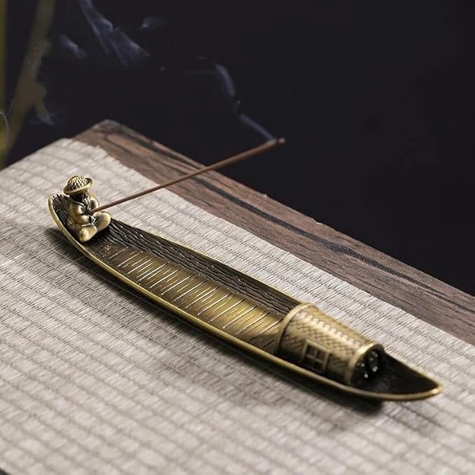 Incense Holder-Incense Burner-Home Ash Catcher Fisherman's Fishing Boat Incense Holder Home Decor (Zinc Alloy 2PCS)
