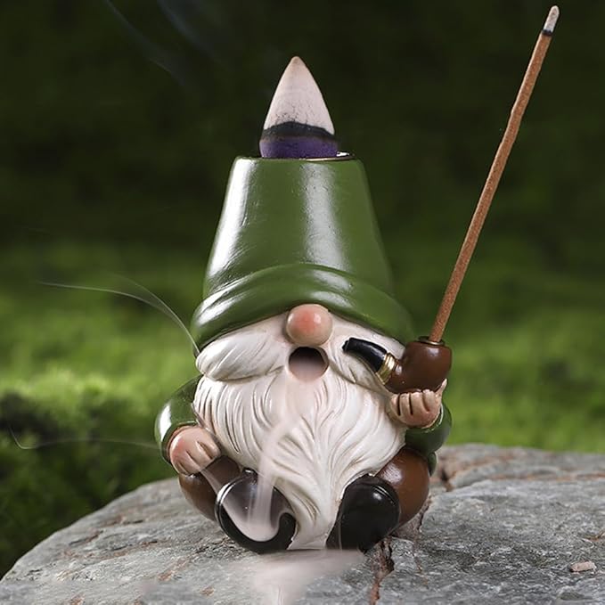 Gnome Incense Holder for Sticks and Incense Cone Holder, Resin Mini Gnomes Figurines Incense Stick Holder, Cute Incense Burner for Yoga Meditation Home Office Decor,Gnome Gifts for Women (Green)
