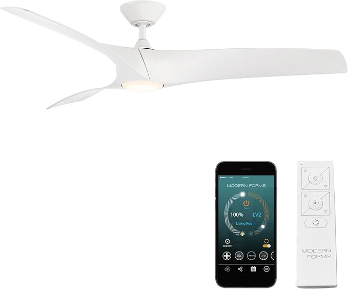 Modern Forms Zephyr 3 Blade 62 in. Indoor and Outdoor Smart Downrod Ceiling Fan with Remote Control - Integrated LED Selectable 4CCT 2700K-3000K-4000K-5000K - Matte White