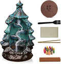 CASAFOYER Backflow Incense Holder Ceramic Waterfall Burner Set (120 Backflow Incense Cones, 30 Incense Sticks) | Complete Aromatherapy Set | Home Decor | Housewarming Gifts (Christmas Tree)