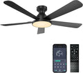 Ceiling Fans with Lights, 52 inch Low Profile Ceiling Fan with Light, Remote/App Control, Flush Mount Black Ceiling Fan for Bedroom, Indoor/Outdoor