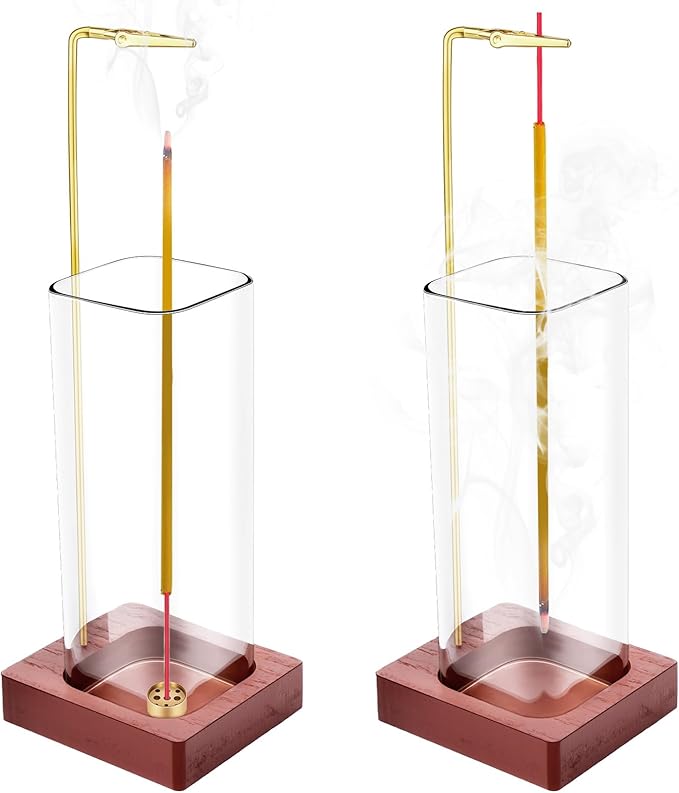 2 Pcs Glass Incense Holder for Sticks, Modern Incense Burner with Removable Glass Ash Catcher, Wood Incense Sticks Holder for Yoga Meditation Home Decor