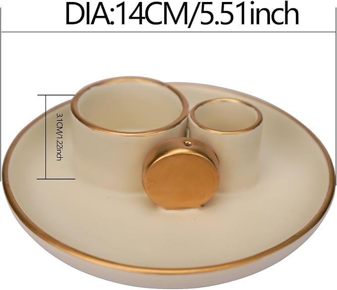 4 in 1 Incense Holder, Ceramic Incense Stick and Palo Santo Holder,Sage Holder for Burning- 4.25" Ceramic Ash Catcher Tray for Meditation and Yoga Room (White Golden)