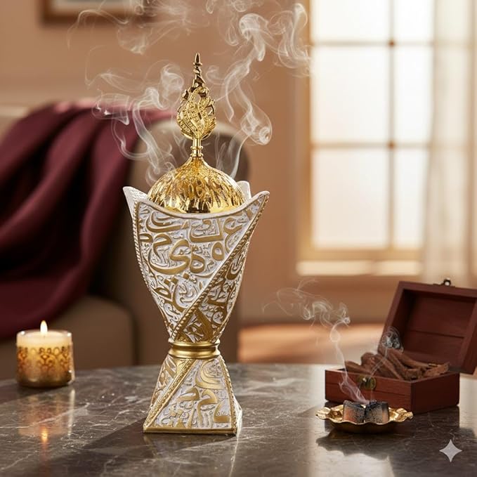 Bakhoor Burner, Charcoal Incense Burner, Frankincense Resin Incense Burner, Incense Burner for Yoga, Spa Aromatherapy，Office & Home Decor Gifts (Style2-white)