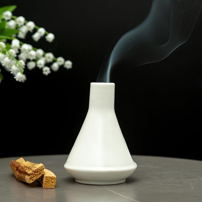 MOUGIGI Ceramic Chiminea Palo Santo Holder and Burner - Modern Medieval Incense Candle and Matchstick Mini Chiminea for Wood Sticks and Bulk Incense with Ash Catcher - Zen-Inspired Home Decor Gift
