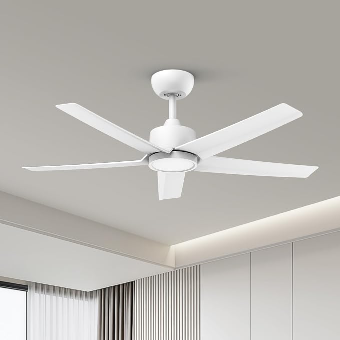ocioc 44" Ceiling Fans with Lights,White Ceiling Fan with Light and Remote,Reversible Airflow,6 Speeds,Timer,Dimmable,Modern Ceiling Fan for Bedroom,Patios Indoor/Covered Outdoor Use