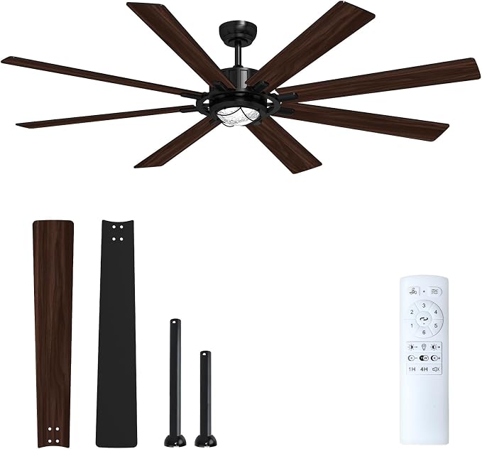 TALOYA 72 Inch Ceiling Fans with Lights and Remote Flush Mount Low Profile for Living Room Farmhouse Bedroom Patio Outdoor Dining Room,DC Motor,Reversible,Buzzer Mute,Dimmable Led Light,Rustic,Black