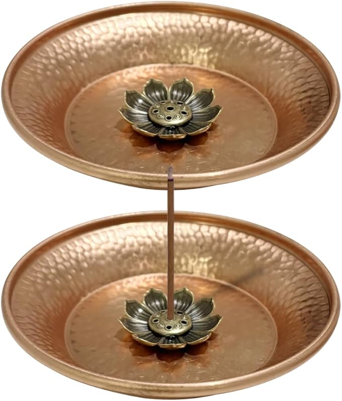 WAYUTO 2pcs Copper Decorative Bowl Hand-Hammered 4.5 Inch Copper Incense Burner Holder Prayer Ritual Plate Sauces Plate Smudging Bowl Ash Catcher Candle Trays Altar Bowl Jewelry Dish Keys Basket