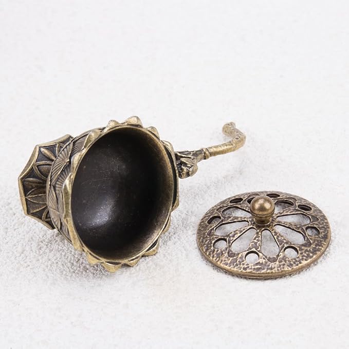 1Pcs Mini Zinc Alloy Lotus Flower Incense Holder with Lid Retro Hollow Out Ash Catcher with Handle for Cones for Yoga Spa Aromatherapy Enthusiasts