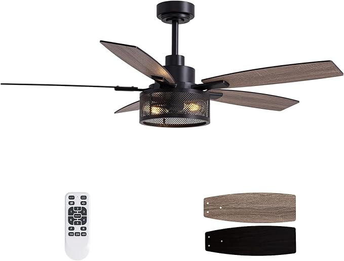 Ceiling Fans with Lights and Remote Control, Ceiling Fan for Bedroom Living Room (52 Inch Black-1)