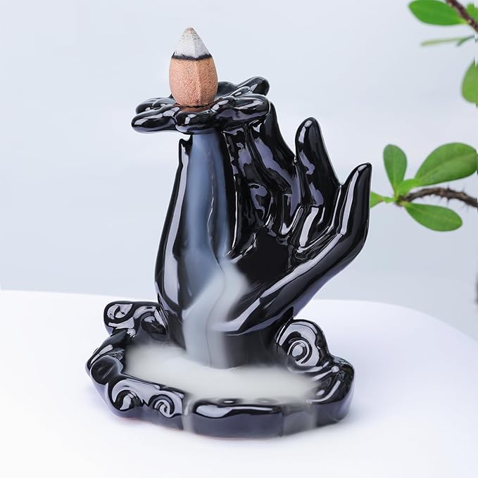 Buddha Hand Backflow Incense Burner, Waterfall Incense Burner, Ceramic Incense Fountain Buddha Incense Holder, Incense Cone Burner for Yoga Meditation and Home Decor