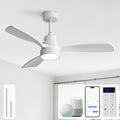 Sofucor 48 Inch Smart Ceiling Fans with Lights for APP/Remote/Voice Control | Flush&Downrod Mount, White Wood Blade,1/4/8 H Timer, 3CCT Dimmable 6 Speed, Quiet DC Motor, Outdoor Bedroom/Living Room/Patio