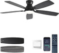 NKPU Ceiling Fans with Lights, Low Profile Ceiling Fan with Light and Remote/APP Control, DC Motor, Noiseless, Flush Mount, 52inch Black Ceiling Fan for Bedroom Indoor/Outdoor Use