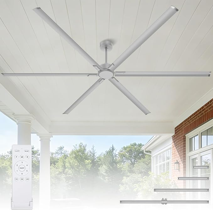 [HVLS] 120 Inch Industrial Ceiling Fan, Big Assed Fan, Extra Large Commercial Ceiling Fan with 8 Aluminum Blades, Remote Control, Powerful Reversible DC Motor for Warehouse, Shop, Garage