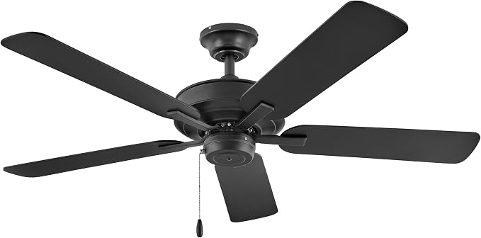 Hinkley Metro 52" Indoor/Outdoor Dual Mount Ceiling Fan, Flush Mount or Suspended by 4.5" Down Rod, Reversible Wooden Fan Blades, Matte Black, Remote Sold Separately