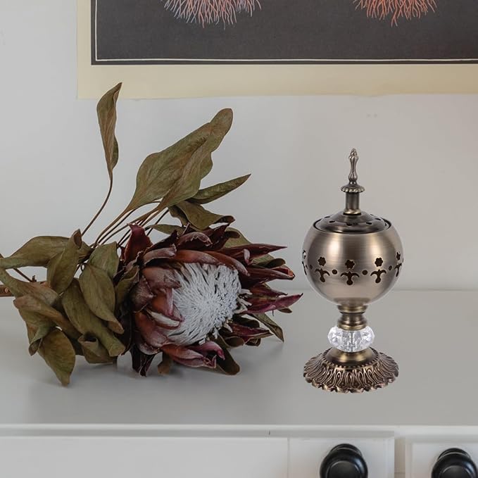 Iron Incense Burner Candle Stand 7.28X3.03In Aromatherapy Furnace Essential Oil Diffuser with Decorative Hollow Design for Home Study Bedroom Yoga