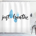 Ambesonne Saying Shower Curtain, Just Breathe Lettering Inspirational Words Calligraphy PastelRaindrop Spots Life Positivity Themed, Cloth Fabric Bathroom Set with Hooks, 69" W x 70" L, Black Blue