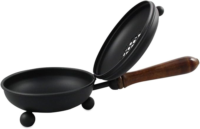 Black Iron Incense Burner with Wooden Handle and Folding Lid – Premium 4.72-Inch (Diameter) Censer for Burning Incense and Herbs on Charcoal – Elegant and Durable Design for Aromatherapy