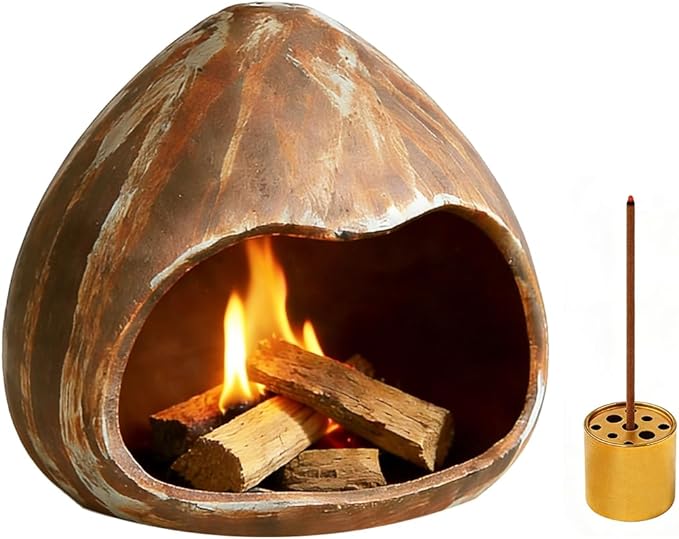 Ceramic Incense Holder, Mini Palo Santo Burner Chimney for Palo Santo Sticks, Cone Incense and Sage Smudging, Handmade Cone Incense Holder Burner for Yoga, Meditation, and Energy Cleansing (Brown 01)