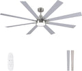 Large Ceiling Fans with Lights and Remote - 72 Inch Brushed Nickel Ceiling Fan with Light, Quiet DC Motor, 3 CCT, Modern Dimmable Lighting & Ceiling Fans for Living Room Patio,Indoor/Outdoor